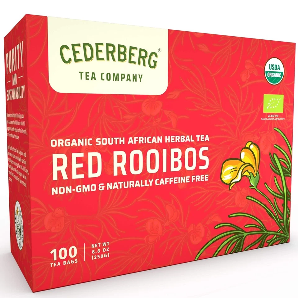 Red Rooibos Tea 100 Teabags USDA Organic - Naturally Caffeine Keto Friendly