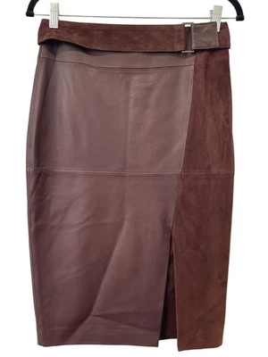 Юбка-карандаш White House Black Market размер 2 натуральная кожа коричневая замшевая панель - Изображение 1 из 4