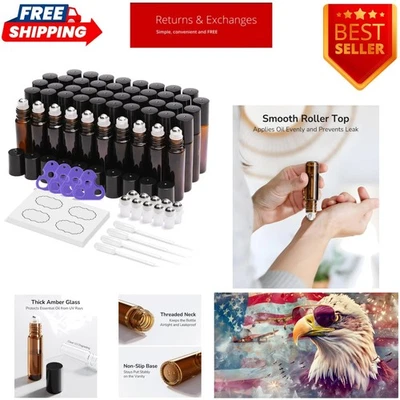 Paquete de 48 botellas enrollables de aceite esencial de 10 ml, botellas vacías con acero inoxidable... Foto 1 de 4