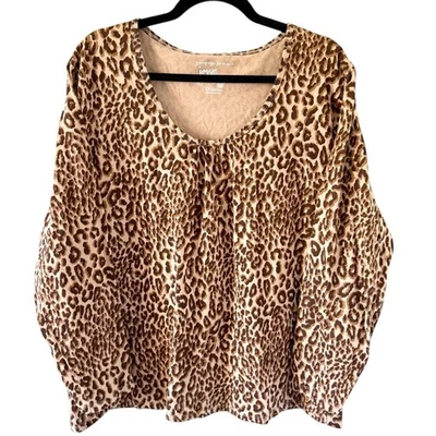 JMS Plus Size Shirred Gathered Pleated Scoopneck Leopard Tee Shirt Top 2X Animal - Image 1 of 4