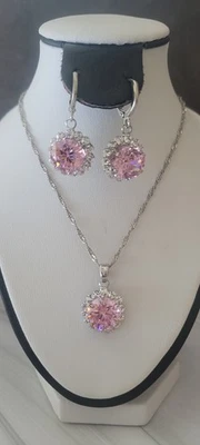 Schmuckset Silber 925, Kette mit Anhänger+ Ohrringe, Inkl. Box, ROSA - Bild 1 von 4