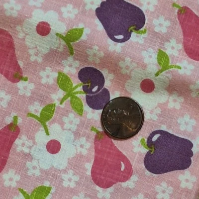 Vtg Wamsutta Pink Purple Fabric Daisies Apples Pears 2 yds x 44" Canvas cotton  - Image 1 of 4