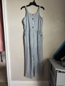 Little Girls Blue Striped Pant Romper Size 12 - Picture 1 of 6