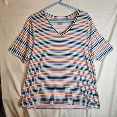 Camiseta para mujer Lane Bryant multicolor a rayas manga perfecta cuello en V talla 18/20 usada en excelente estado Foto 1 de 4