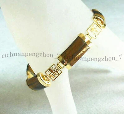 Brazalete Brazalete Ojo de Tigre Amarillo Natural 18KGP Fortuna Mujeres Joyas de la Suerte Foto 1 de 4