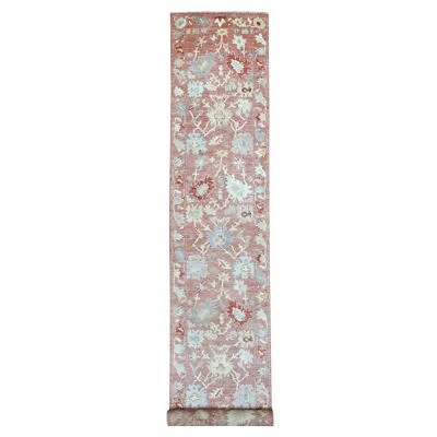 3'x19'9" Hand Knotted Coral Red Angora Oushak Pure Wool XL Runner Rug G69321 - Image 1 of 4