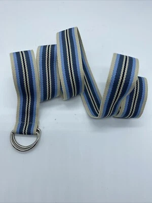 Women's Blue Tan Striped D Ring Belt Size 6 Thin Lightweight 37 " End to End - Image 1 of 4