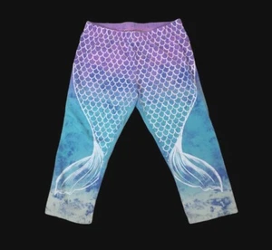 SO Girls Size 14 Adorable Mermaid Print  Capri Leggings Sea Aqua Purple White - Picture 1 of 5