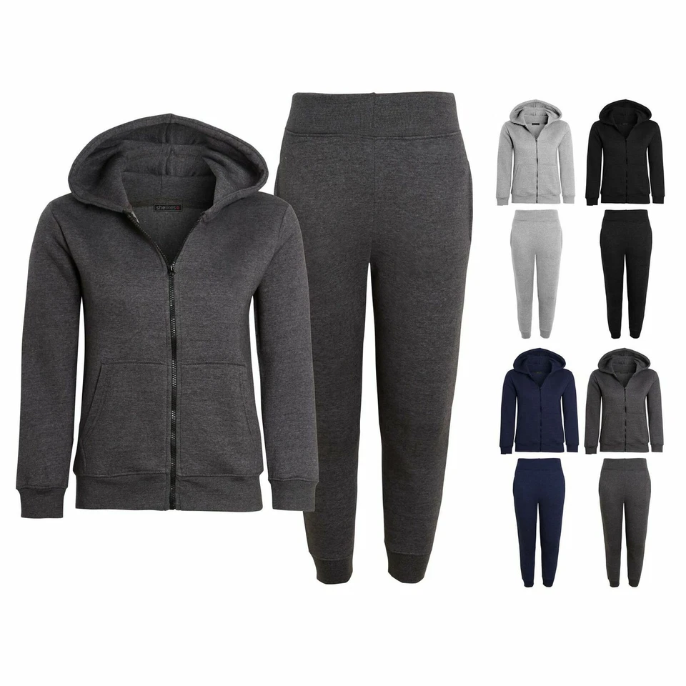 KRAFTD Kids Plain Tracksuit Hoodie with Joggers Jogging Sweatpants Girls Boys Age 2-13