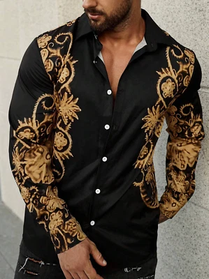 Camisas de Hombre de Vestir Estampada Elegantes Para Hombre Negra Manga Larga Foto 1 de 4