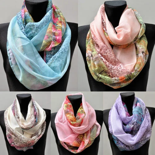 MARKENLOS Seide Blumen Tuch Loop Schal Halstuch Schals Rundschal Schlauchschal Rund