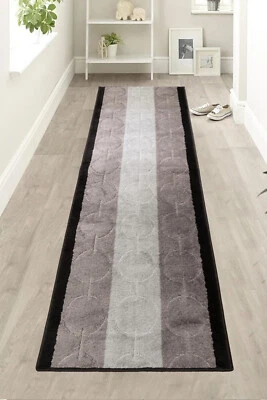 Custom Size Anti-Slip Machine Washable Medium Profile Circles Black Runner Rug - Image 1 of 4