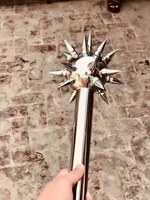 Mazza palla a spillo medievale fatta a mano argento con stella del mattino mortale in argento - Immagine 1 di 4