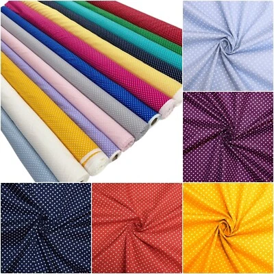 Polka Dot Cotton Fabric 2mm Small Spot Dotty Cotton Poplin Dressmaking - Image 1 of 4
