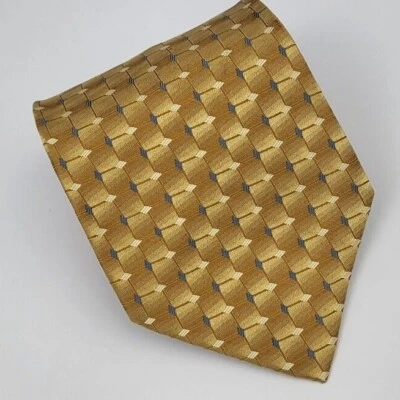 Daniel de Fasson Silk Tie Gold Blue Beige Geometric Men Necktie 57.5 x 4 - Image 1 of 4