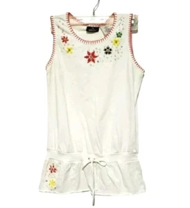 Vintage Girls Jordache Embellished Sleeveless Top White Floral Sequins 14-16 XL - Picture 1 of 7