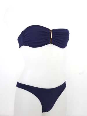 Melissa Odabash Bikini Badeanzug Bandeau Reißverschluss vorne UK 6 dunkelblau Bikini UK 8 - Bild 1 von 4