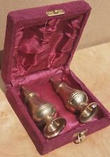 Vintage Old Antique Brass decorative presenting box salt & pepper pots pair 