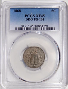 1868 DBL DIE OBV 5c PCGS XF 45 FS-101 ~ LOW POP SHIELD NICKEL VARIETY - Picture 1 of 3