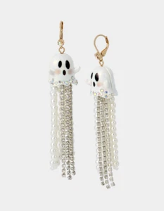  BETSEY JOHNSON JUST TREATS GHOST WITH FAUX PEARLS DANGLE EARRINGS  - Picture 1 of 3
