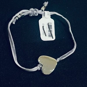 ~ Free People Heart Bracelet Silver Metal Velvet Adjustable Gray Boho Dainty - Picture 1 of 10