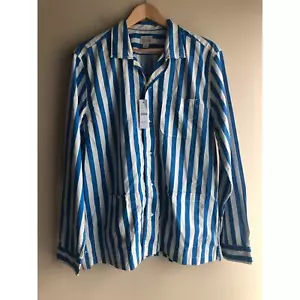 New J.Crew Men Stripped Blue White Button Up Shirt Size Large - Picture 1 of 11