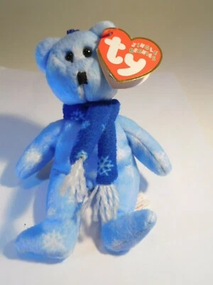 ++ GE864 ty Beanie 1999 Holiday Teddy with Scarf Winter Blue NEW Condition - Image 1 of 3