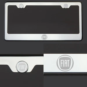 T304 SS Chrome Polished Fiat Logo Laser Etched Engraved license Plate Frame Tag - Picture 1 of 6