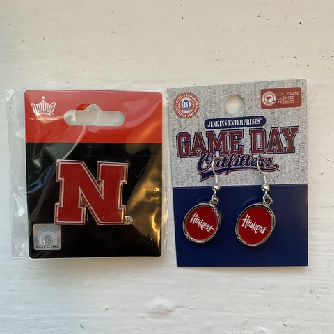 Nebraska Cornhuskers Earrings Nebraska University New Big N And Vertical Oval Cover