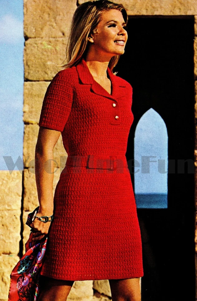 Crochet Pattern Womens Vintage Tunic Dress With Belt 33"-40" Bust - Image 1 of 1