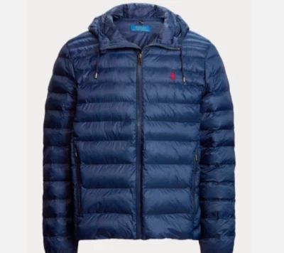 Polo Ralph Lauren Packable Mens Blue Pony Logo Hooded Down Alt Puffer Jacket - Image 1 of 3