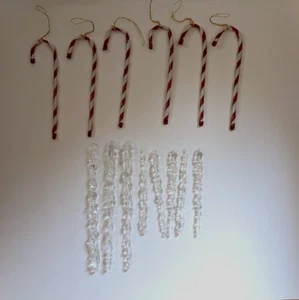 Vintage Vinyl ZUCKERSTANGE (6) & Kunststoff Eiszapfen (8) Ornamente 14 Stck. Posten Weihnachten - Bild 1 von 8