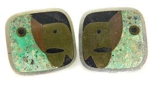 Vintage Taxco Mexico 925 Sterling Inlaid Parrot Bird Square Screw Back Earrings - Picture 1 of 6