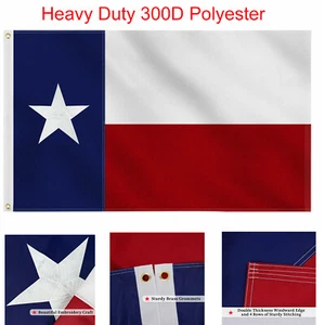 3x5 Ft Embroidered Texas State Flag Sewn Flags Decorative UV Protected Flag - Bild 1 von 10