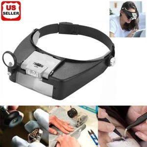Jewelers Head Headband Magnifier LED Illuminated Visor Magnifying Glasses Loupe - Picture 1 of 12