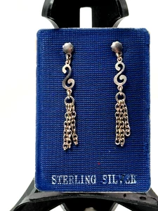 Vintage Sterling Silver Earrings 925 Jewellery Tassel Dangle Drop Stud - Picture 1 of 8