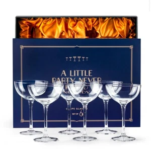 Glassique Cadeau Vintage Roaring 20’s Coupe Glasses Set Of 6 -5 Oz Cocktail - Picture 1 of 7