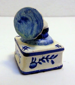 Gramophone Phonograph Porcelain Blue and White Dollhouse Mini Size Accessory - Picture 1 of 5