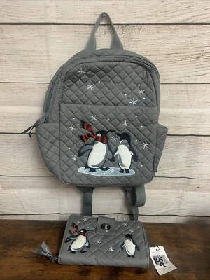 VERA BRADLEY Mochila Par Pingüino Pequeño *Y* Cartera RFID Turnlock Gris Algodón Foto 1 de 4