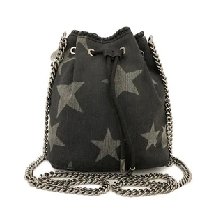 Stella McCartney Star Denim Drawstring Chain Shoulder Bag Black/7BG0385 - Picture 1 of 12