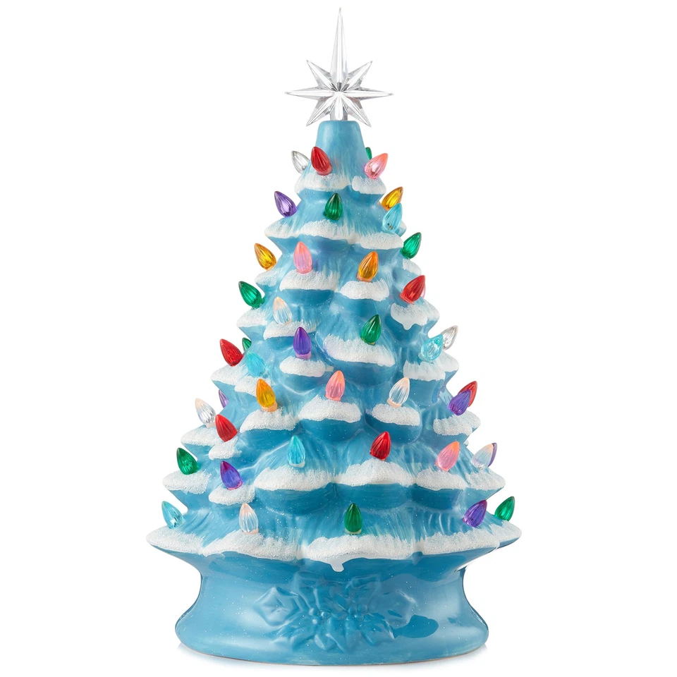 15" Pre-Lit Ceramic Christmas Tree Hand-Painted Tabletop with Lights - Image 1 of 1