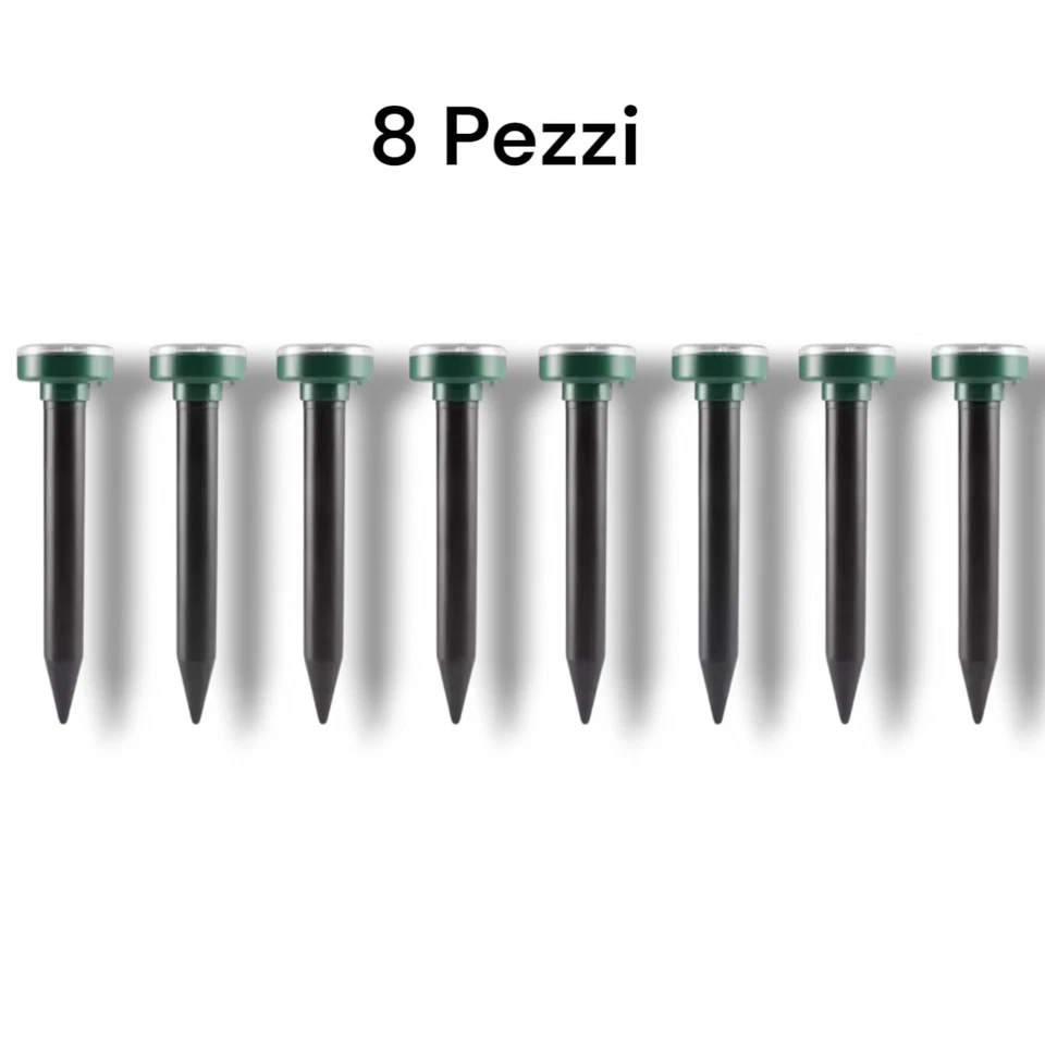 8 Pezzi Repellente Ad Ultrasuoni Solare Per Talpe Topi Gatti Scaccia Animali - Immagine 1 di 4
