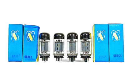 MATCHED QUAD( 0-2% tol.) 6P3S-E (6L6/5881 /6L6G)TUBES Gold Grid NOS RHOMBUS/OTK - Image 1 of 4