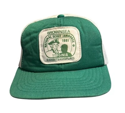 De colección Años 80 Boy Scout Brownsea Jamboree Sombrero Camionero Gorra Verde A Presión Trasera OSFA Foto 1 de 4