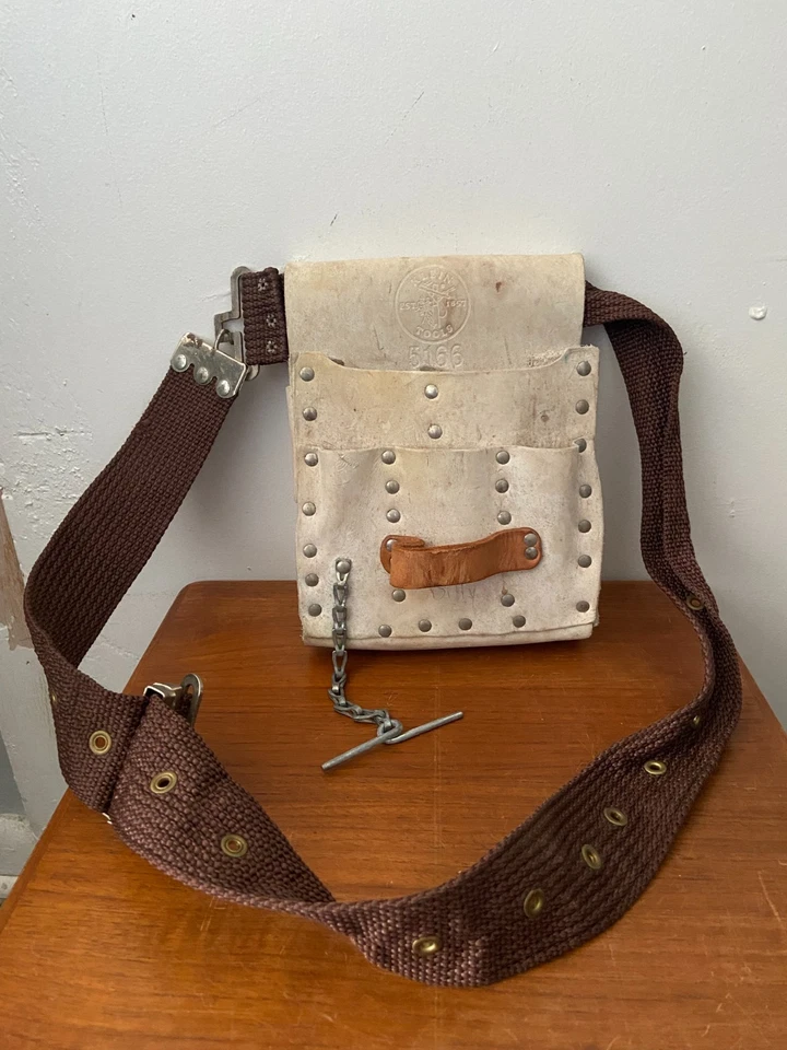 Klein Tools 5166 Bolsa de Herramientas Cuero Vintage y Cinturón Original Electricista Liniero Foto 1 de 4