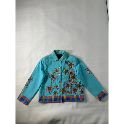 Alex Kim Blue Floral Embroidered Jacket Women's Medium Long Sleeve Button Up - Image 1 of 4