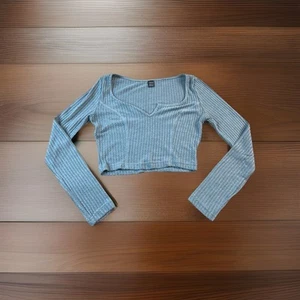 Shein Crop Top Knit Long Sleeve Top Gray Size Xs - Picture 1 of 6