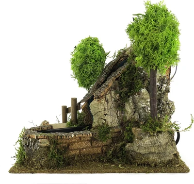 Cascata per Presepe Con Acqua Che Scorre, Legno E Sughero, Multicolore, 20X21X15 - Immagine 1 di 4