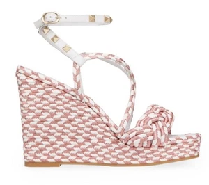 Gr: 38 (8) Valentino RockStud Silk Torchon Braided Wedge Sandals pink/weiß - Bild 1 von 12