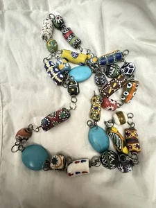 Vintage Bernstein & afrikanischer Handel Perlen Halskette handbemalt Tribal Native Boho - Bild 1 von 4